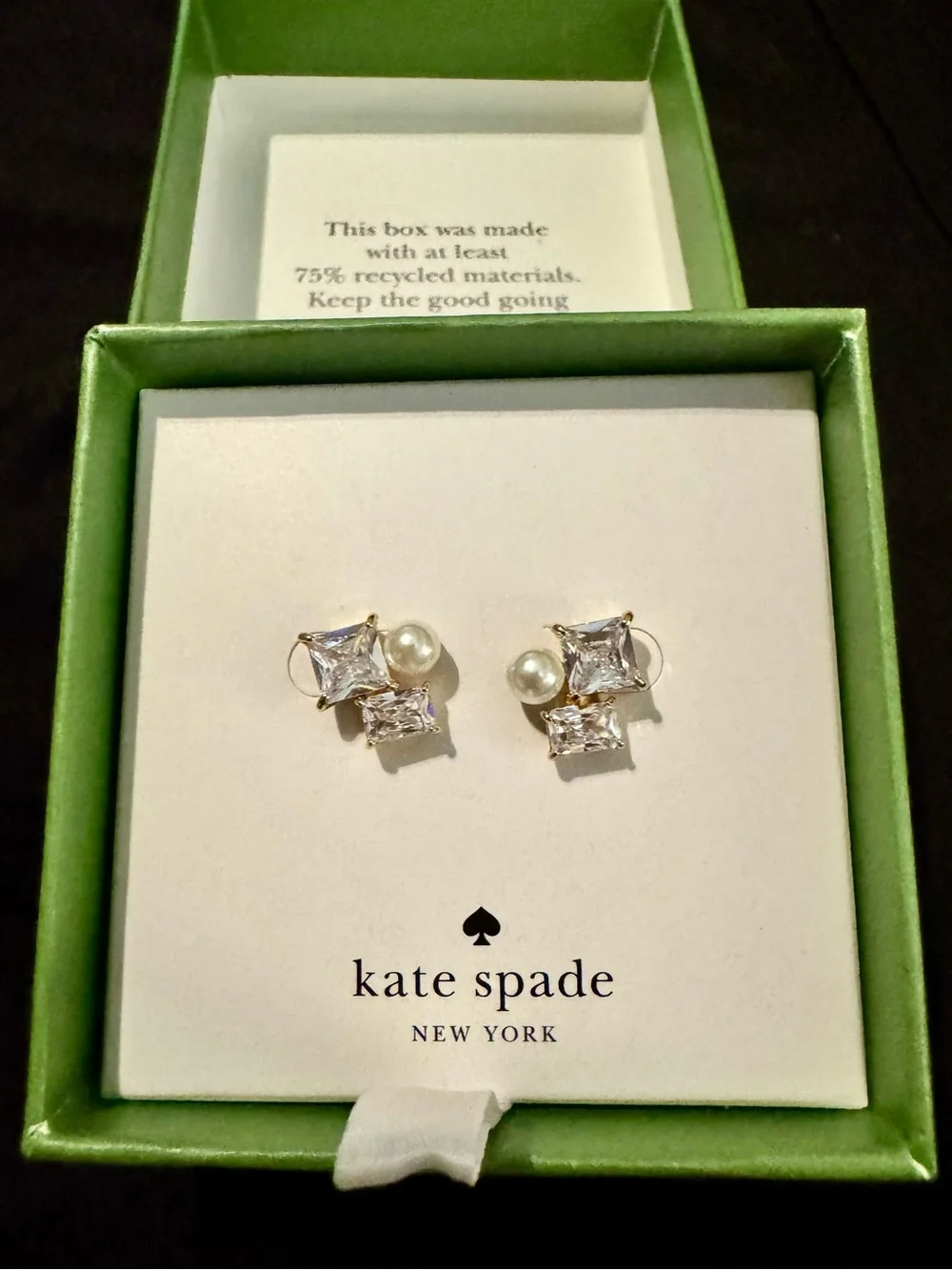 Kate Spade Gold Tone Clear Crystal & Pearl Cluster Stud Earrings VICTORIA - NIB